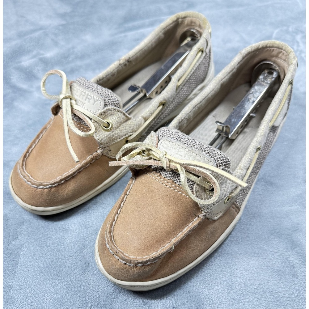 Sperry Shoes Womens Size 8 Beige Leather Boat Flats Slip On Comfort STS98008